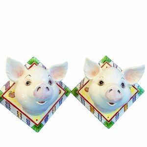Vintage 1994 Handmade Ceramic Pig Plaques/Apron Hangers